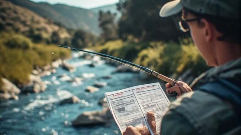 California fishing license guide showing an angler casting into a scenic California waterway